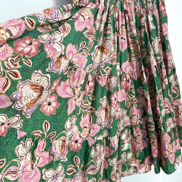 MISA Los Angeles Smocked Floral Convertible Dress Skirt Green Pink S - Picture 6 of 8